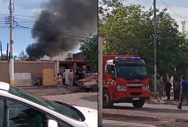 Feroz incendio en Rawson: una enorme columna de humo alarmó a vecinos y obligó a evacuar viviendas