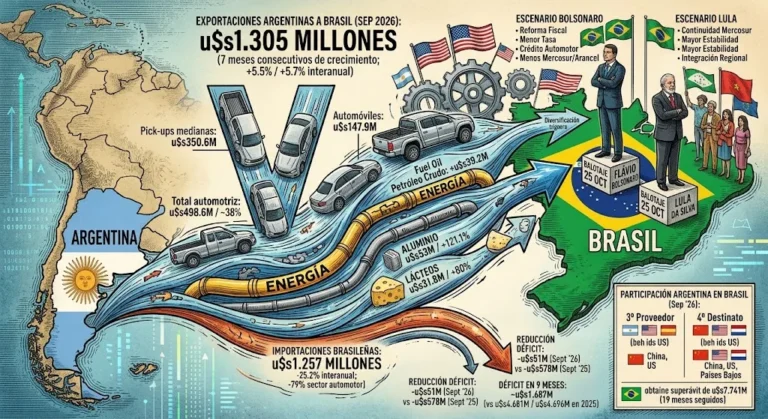 Argentina exportó más y compró menos a Brasil: el déficit comercial cayó con fuerza