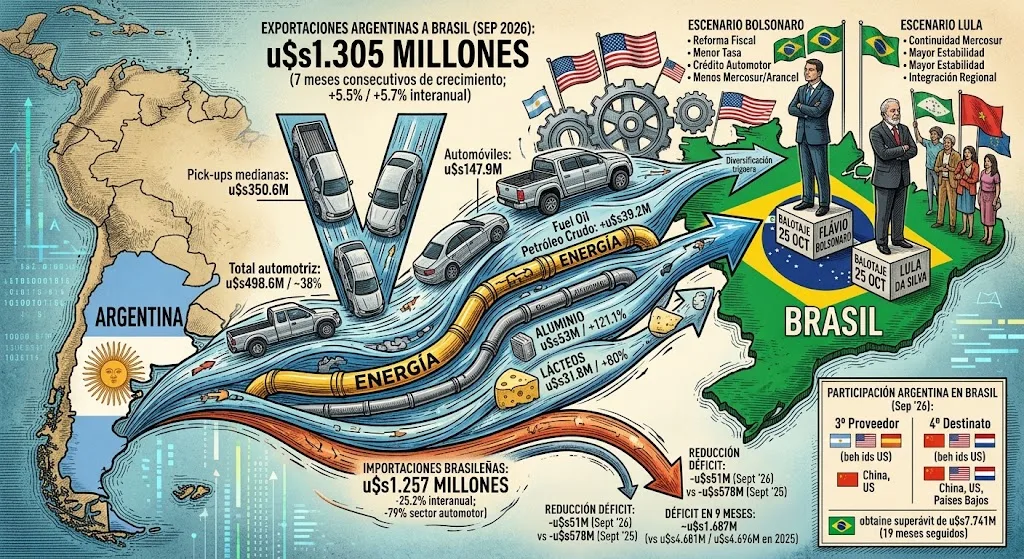Argentina exportó más y compró menos a Brasil: el déficit comercial cayó con fuerza