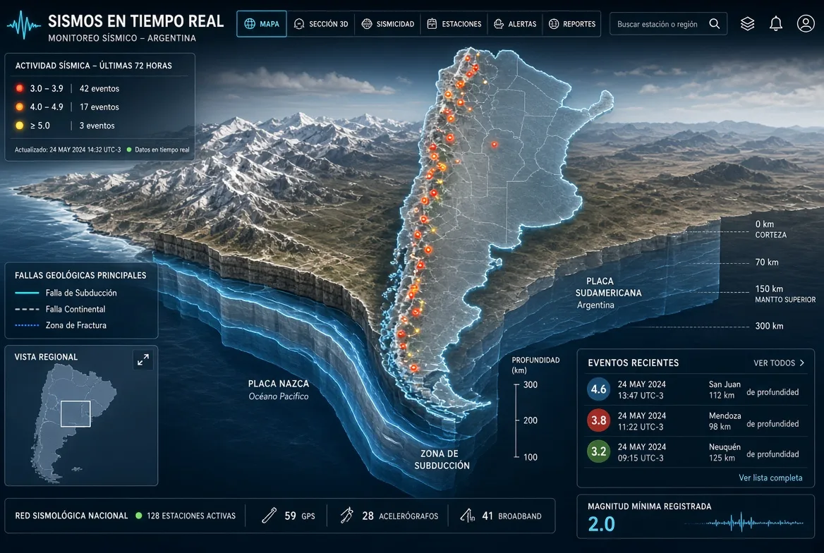 Un visor en 3D muestra en tiempo real cómo tiembla la Argentina